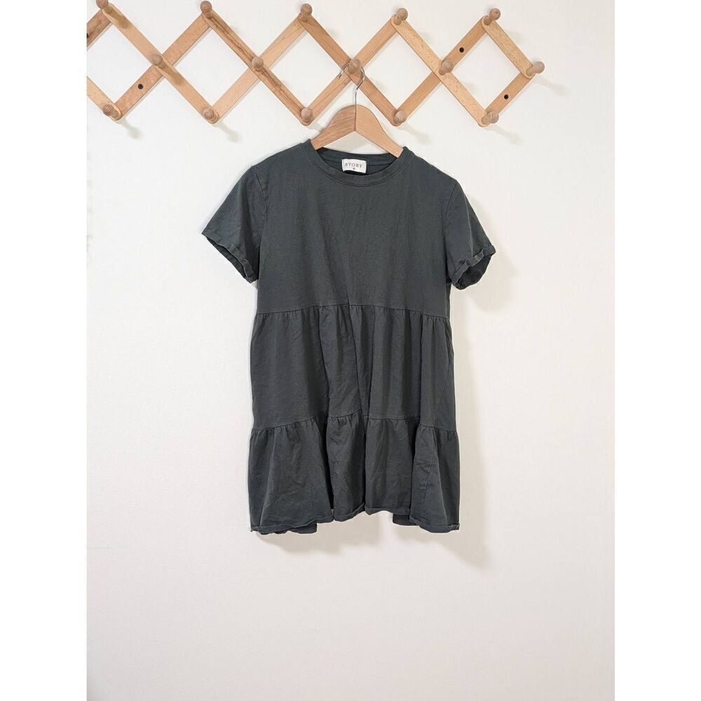 Story Tiered T-Shirt Mini Swing Dress Green - Size M